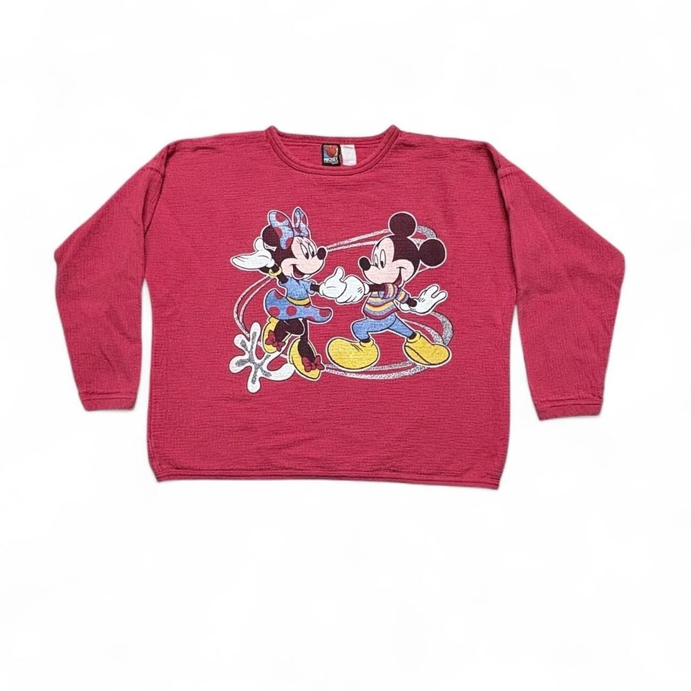 VTG Mickey Unlimited Shirt M Kidcore Disney Waffle Knit Streetwear Womens Red